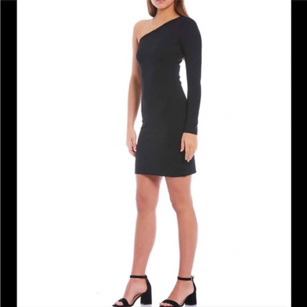 Gianni Bini Black Ribbed One Shoulder Mini Dress Sz Medium